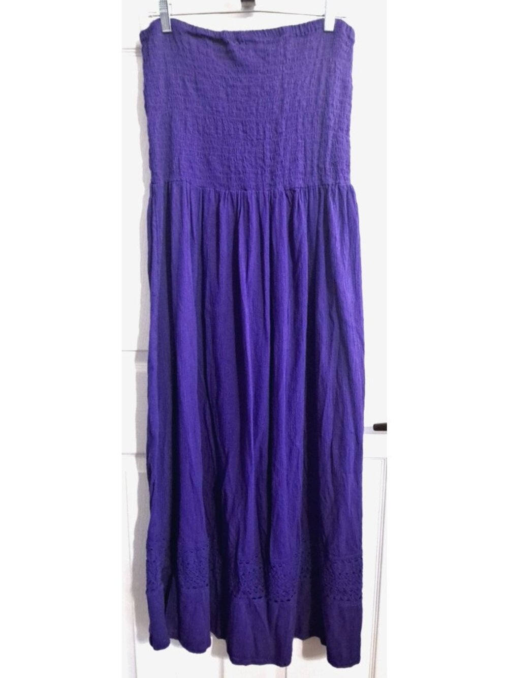 Z Studio Women's 2X Purple Strapless Maxi Dress Smocked Bodice Lace Trim